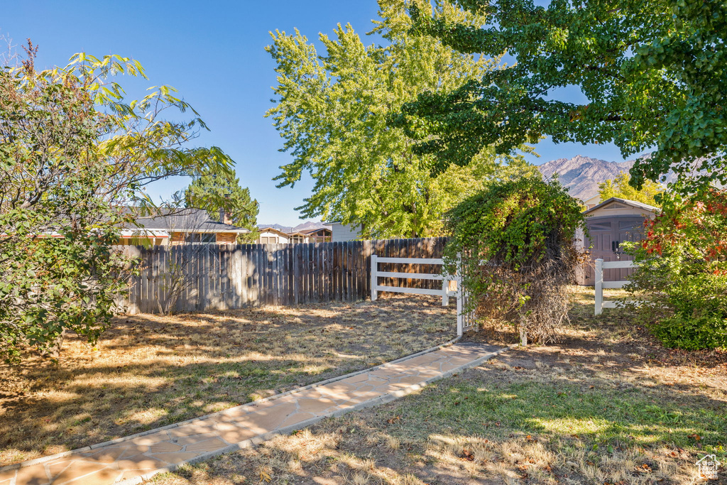 View of yard with a mountain view