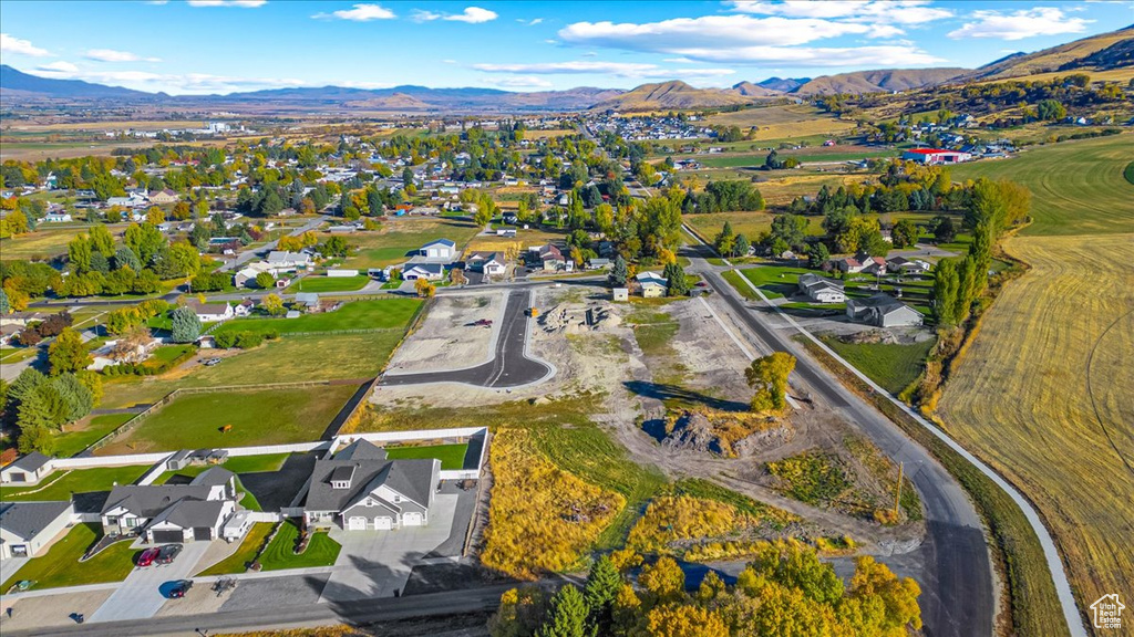 Birds eye view of property with a mountain view