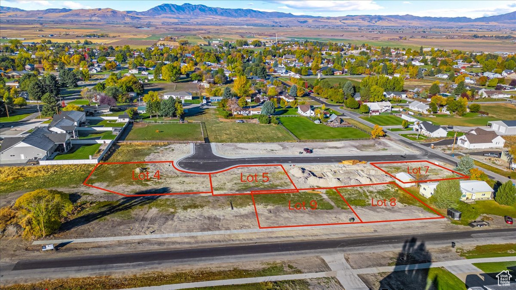 Drone / aerial view with a mountain view