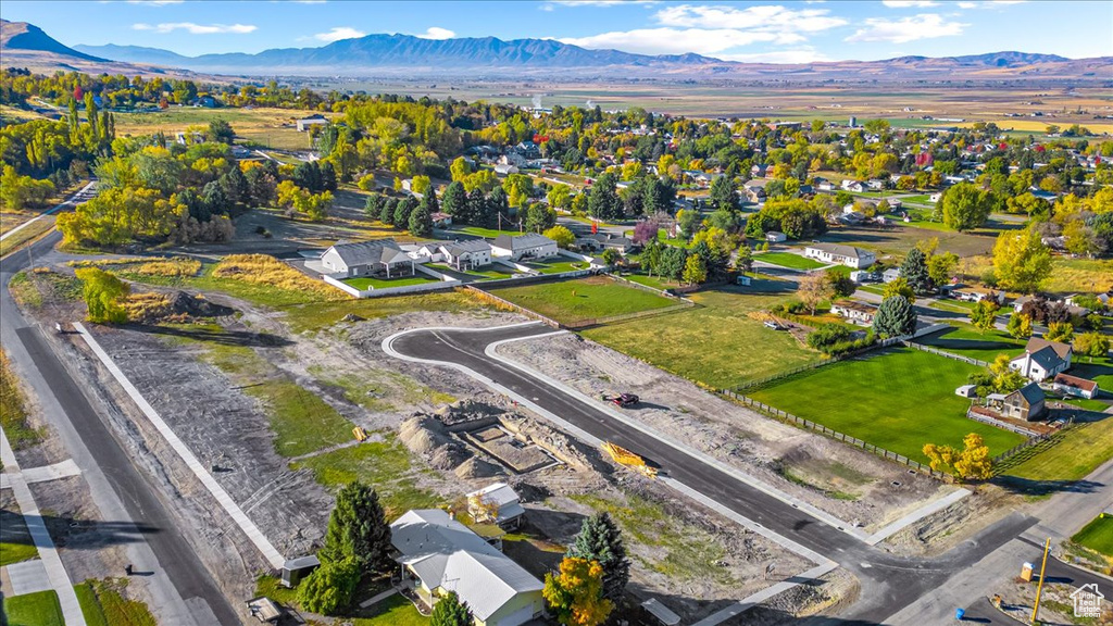 Aerial view featuring a mountain view