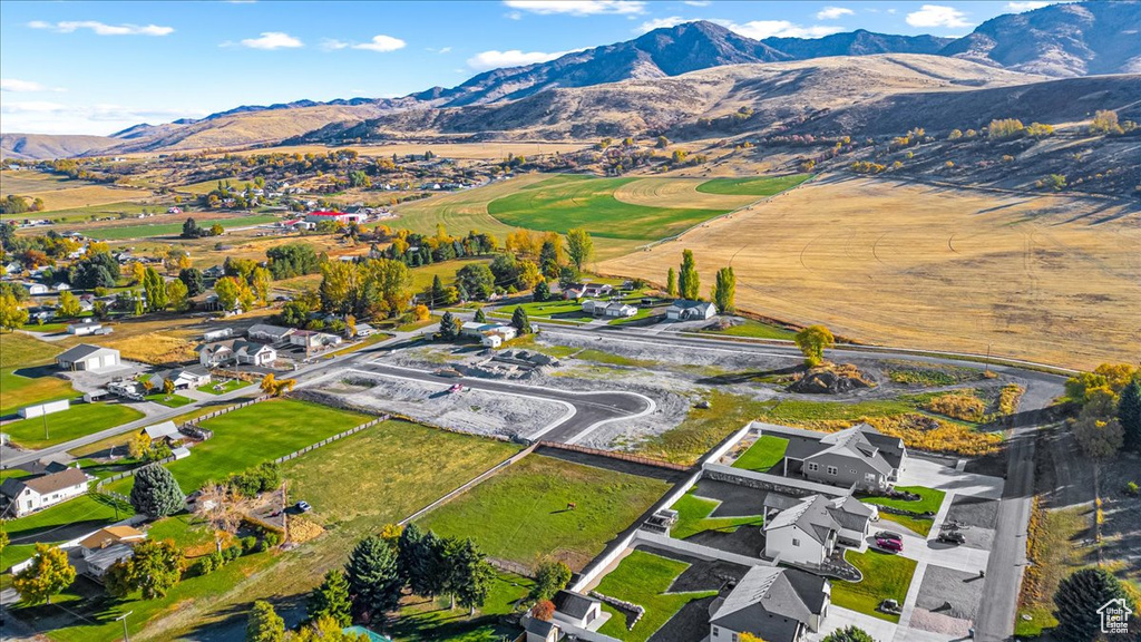 Birds eye view of property with a mountain view