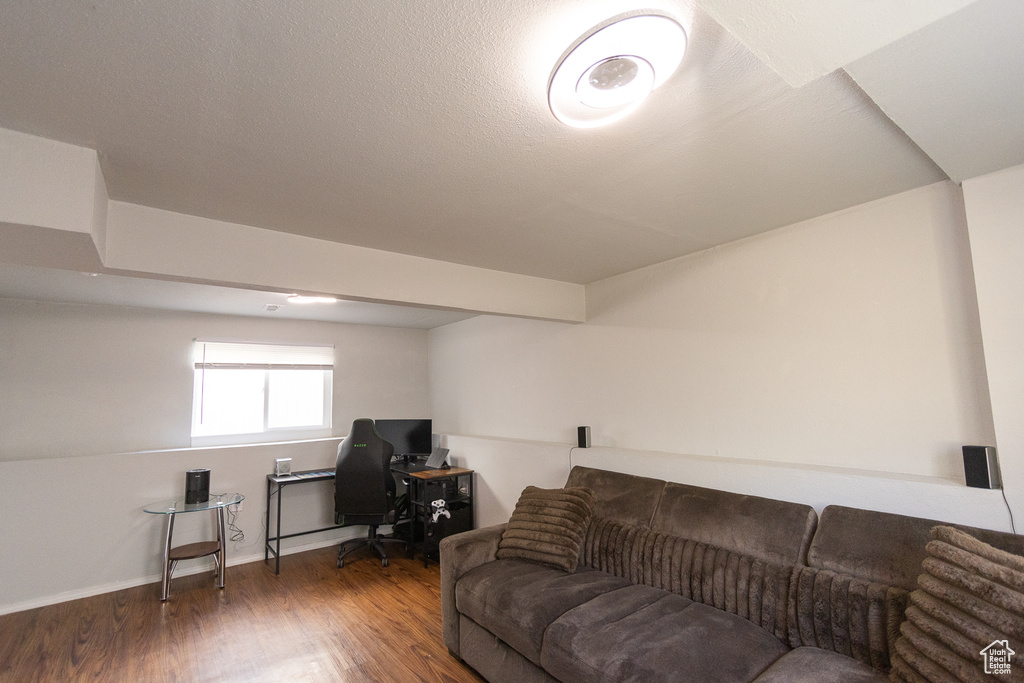 Living room featuring dark hardwood / wood-style flooring