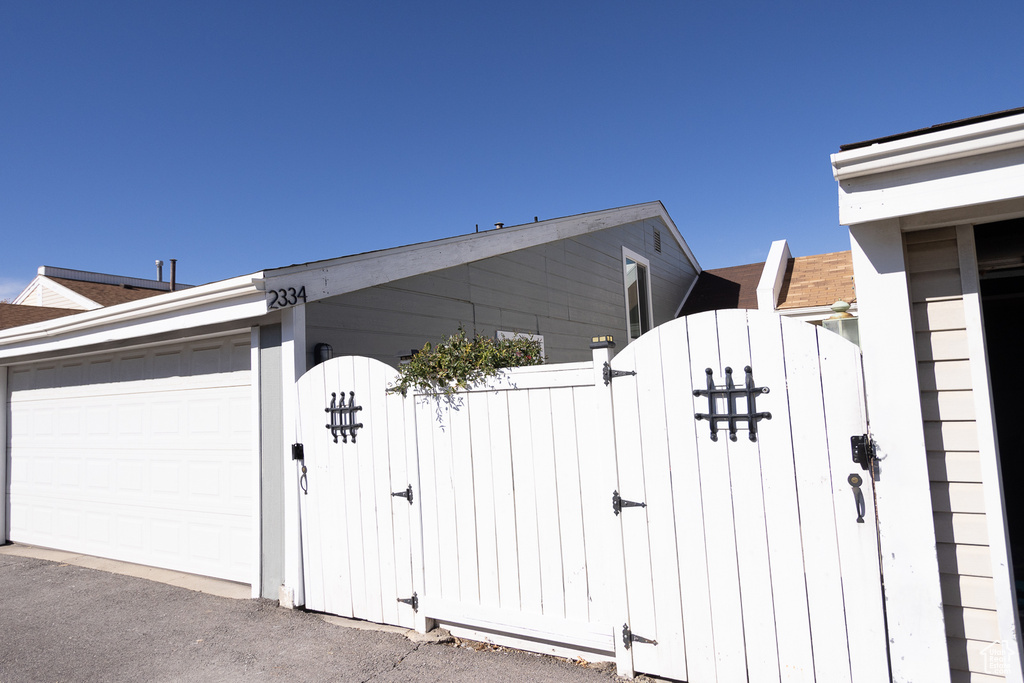 View of home\'s exterior featuring a garage