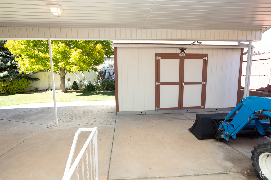 Exterior space with a patio