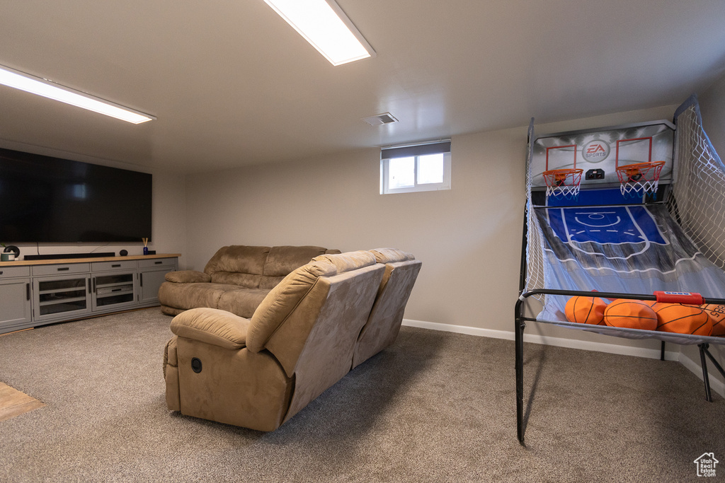 Living room with carpet floors