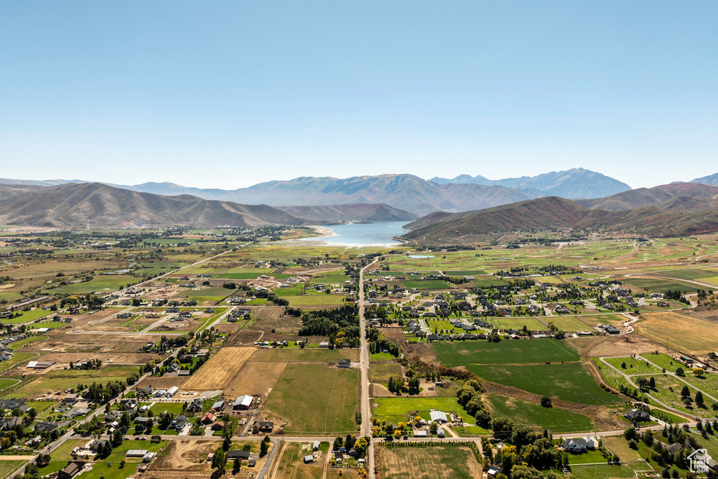 Aerial view with a water and mountain view