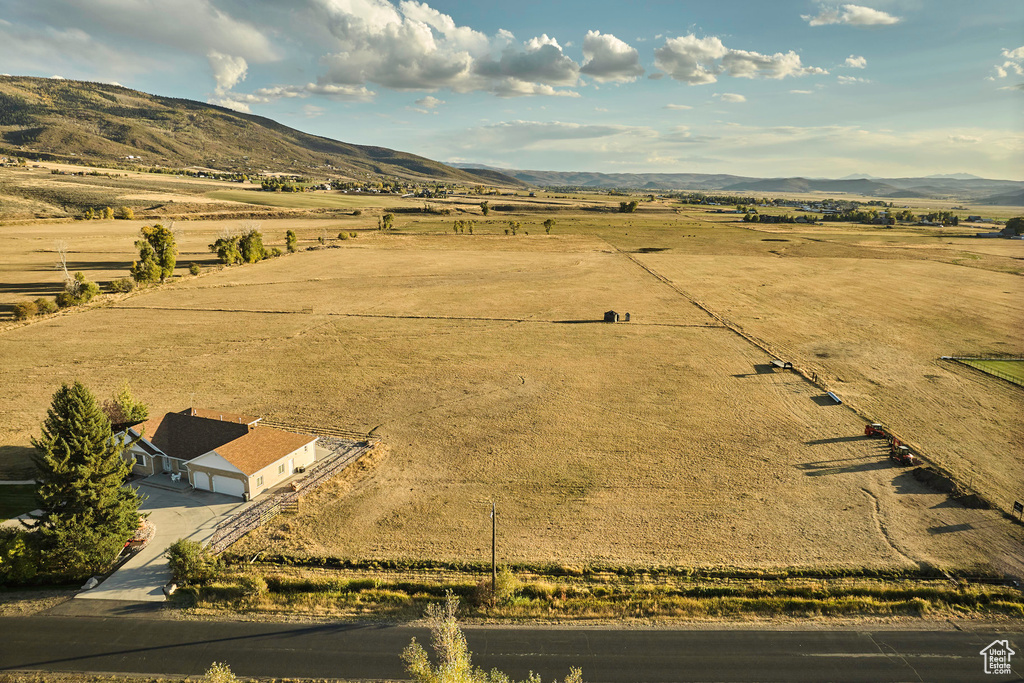 Drone / aerial view featuring a mountain view and a rural view