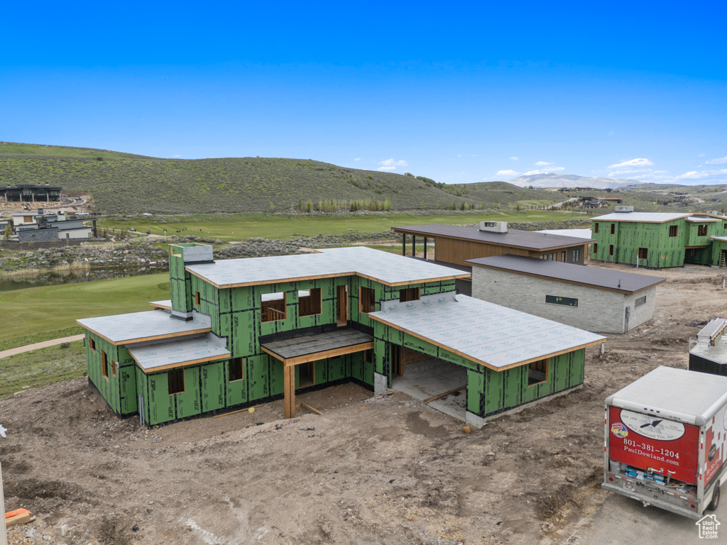 Drone / aerial view of a mountainous background