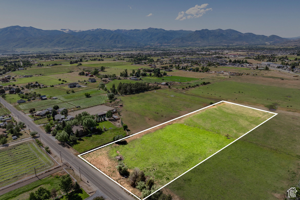 Aerial view featuring a mountain view and a rural view