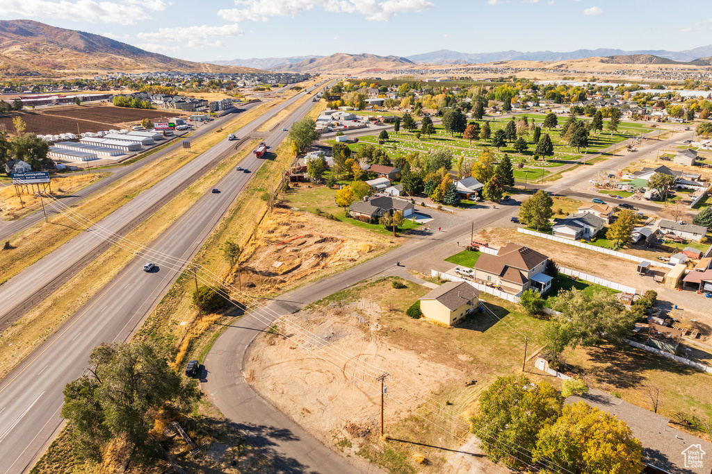 Drone / aerial view featuring a mountain view