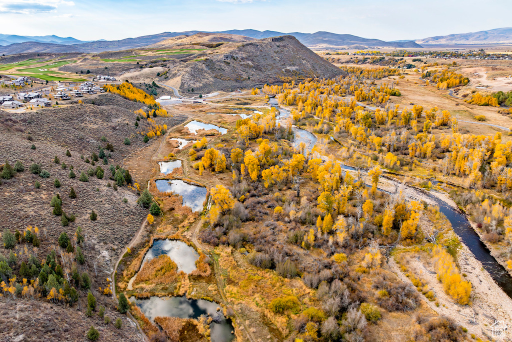 Bird's eye view of a mountainous background