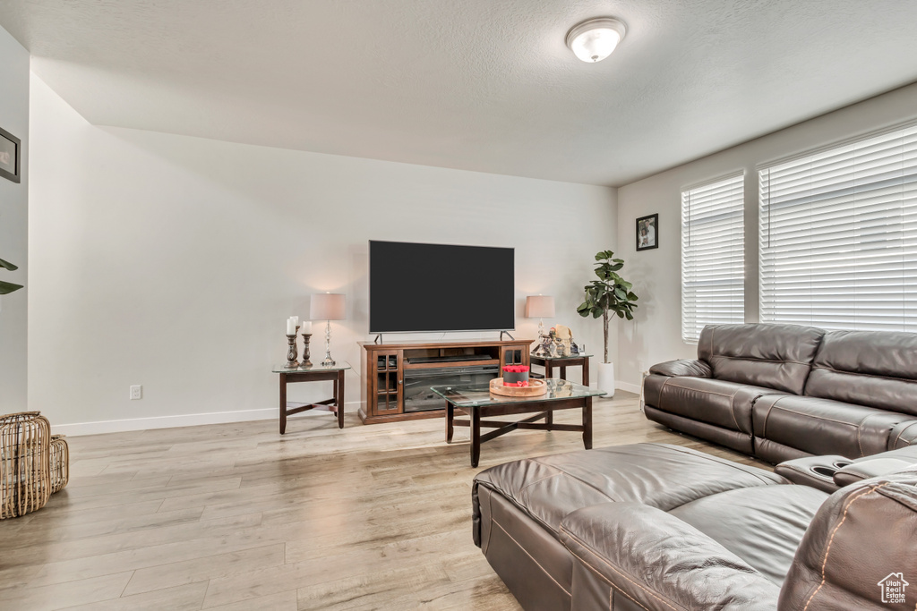 Living room with light wood-type flooring