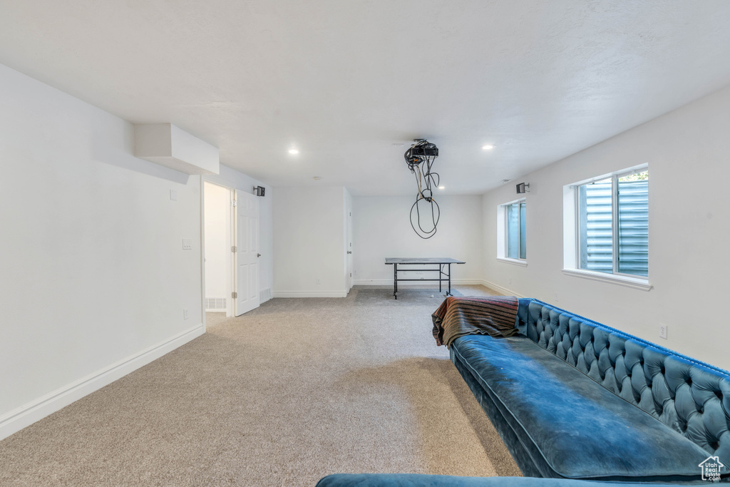 Living room featuring carpet flooring