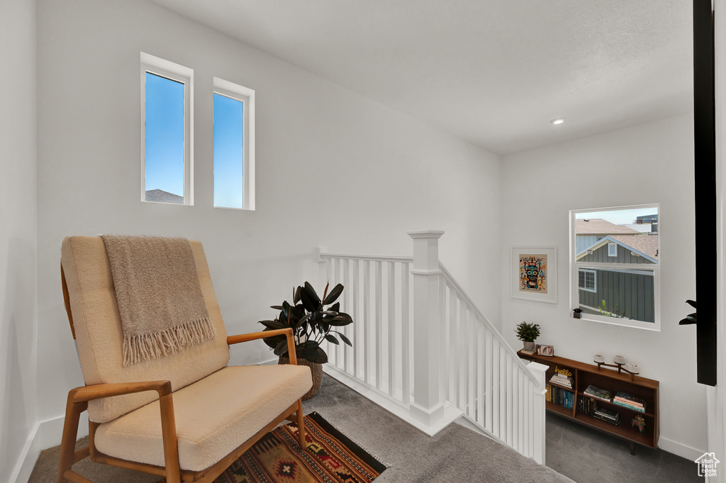 Sitting room featuring carpet