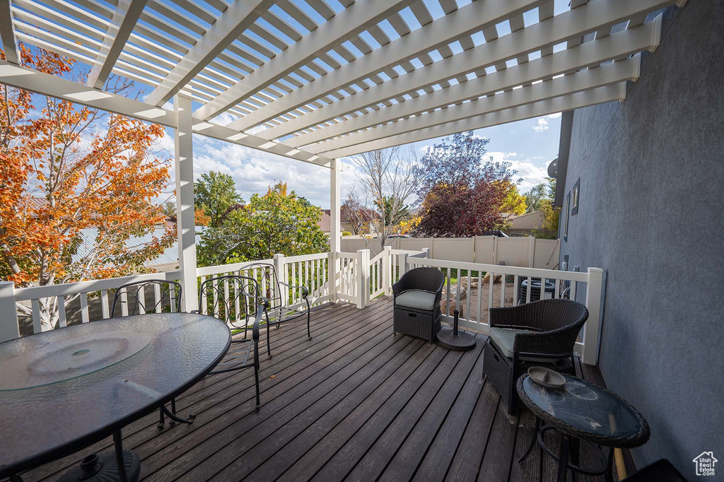 Wooden deck with a pergola