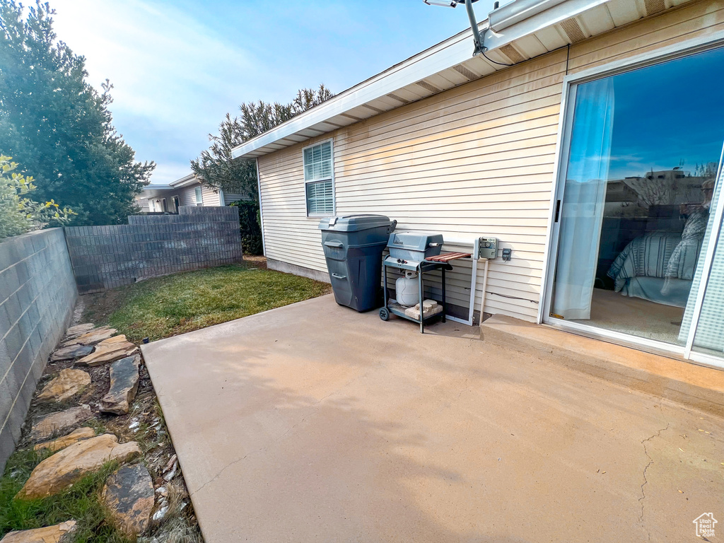 View of patio featuring area for grilling