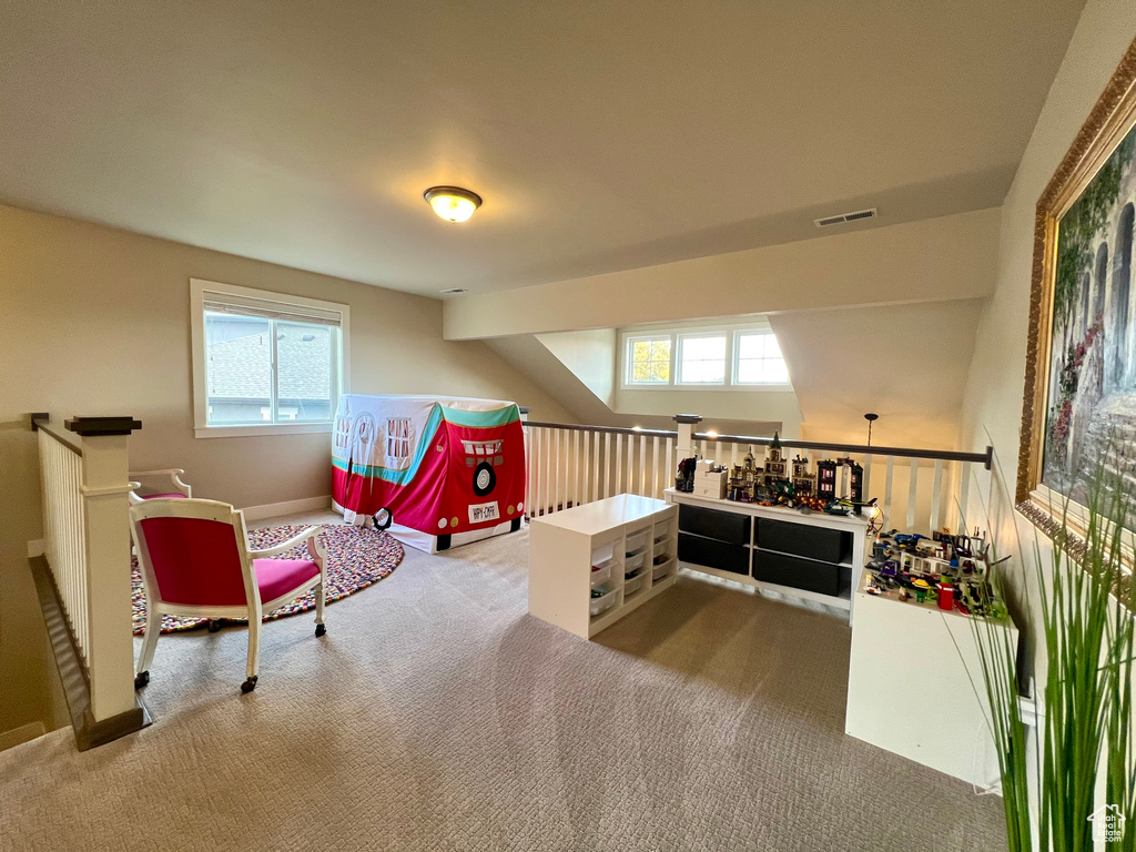 Living area featuring carpet flooring and plenty of natural light