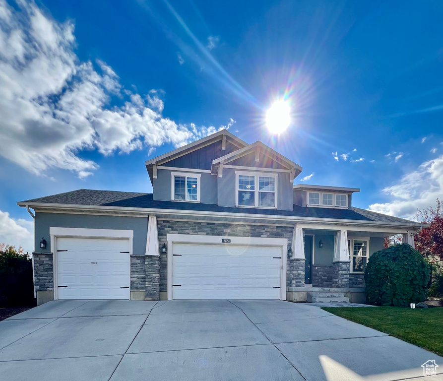 View of front of home with a garage