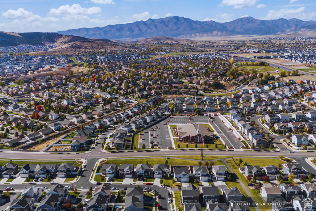 Aerial view featuring a mountain view