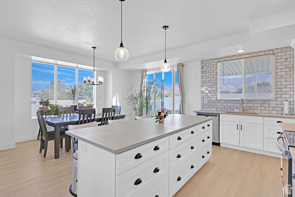 Kitchen featuring sink, a healthy amount of sunlight, white cabinetry, and dishwasher