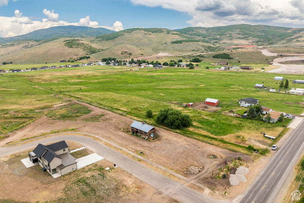 Aerial view with a mountain view and a rural view