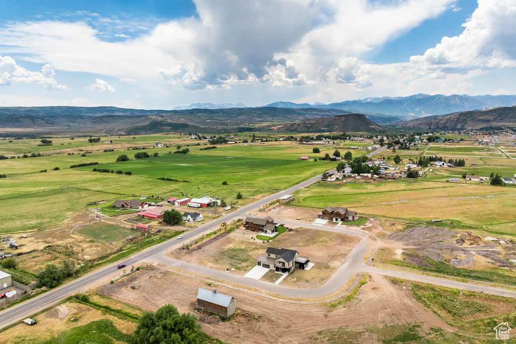 Aerial view with a mountain view and a rural view