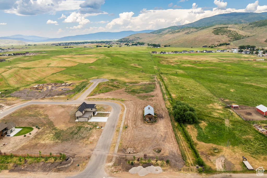 Aerial view with a mountain view and a rural view