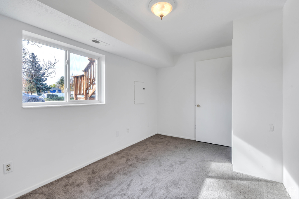 Interior space featuring carpet and electric panel