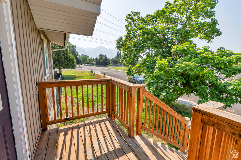 Deck featuring a mountain view