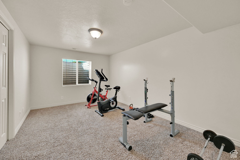 Workout area with carpet floors