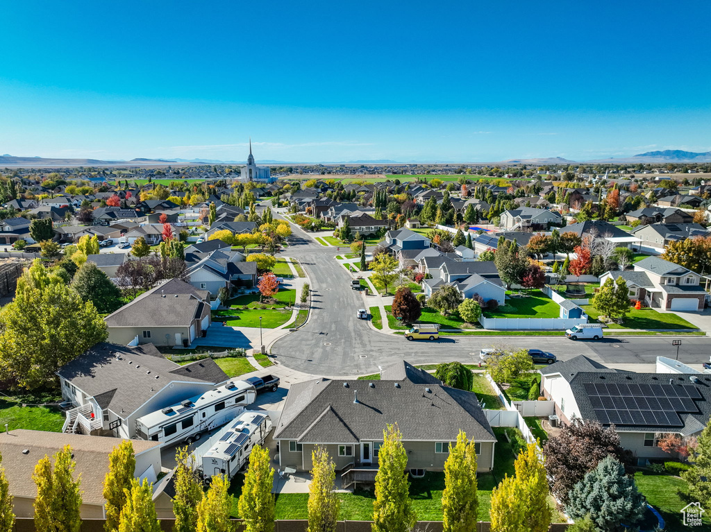 Aerial view featuring a mountain view