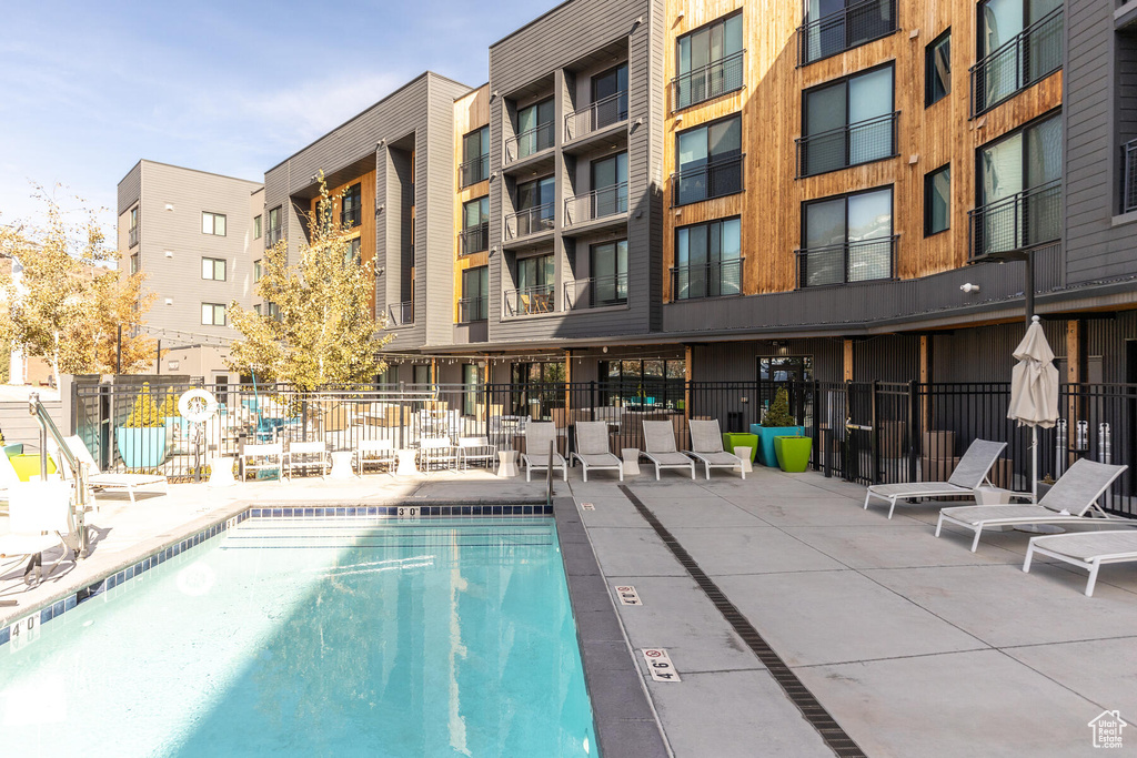 View of swimming pool featuring a patio