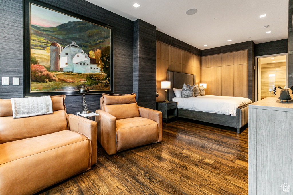 Bedroom featuring dark wood-type flooring