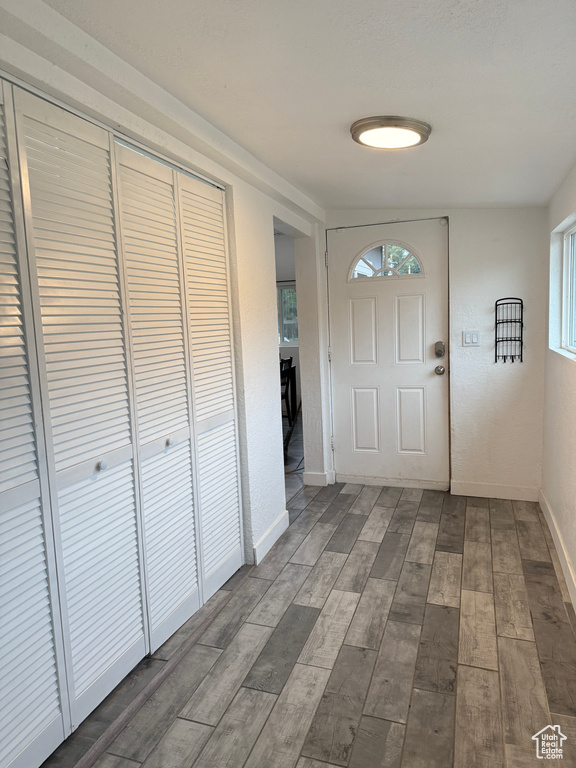 Doorway featuring wood-type flooring