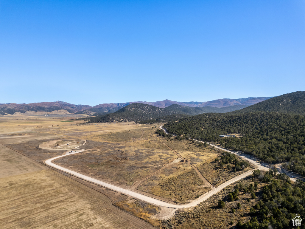 Birds eye view of property with a mountain view