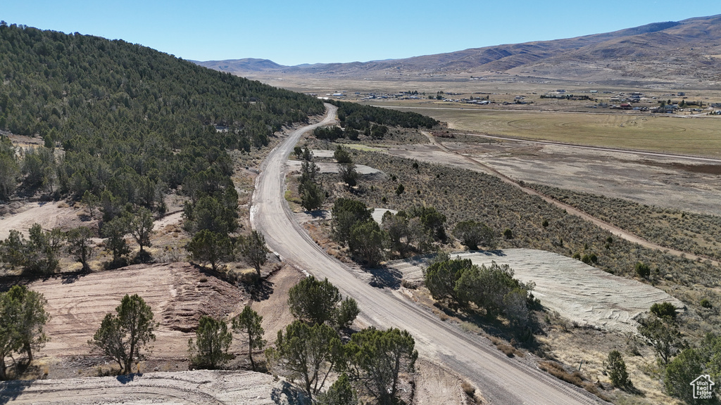 Birds eye view of property with a mountain view