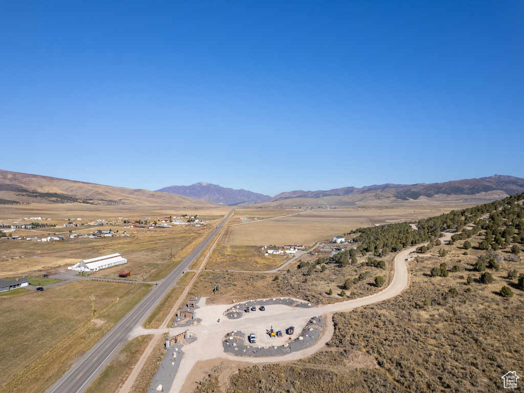 Aerial view with a mountain view and a rural view