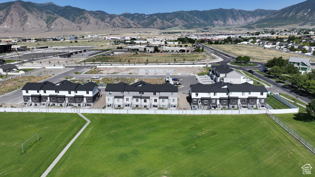 Drone / aerial view of a mountain backdrop