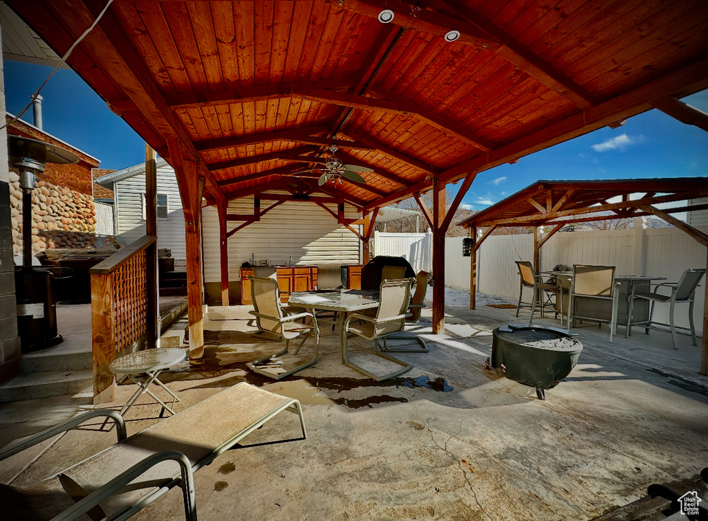 View of patio featuring a gazebo