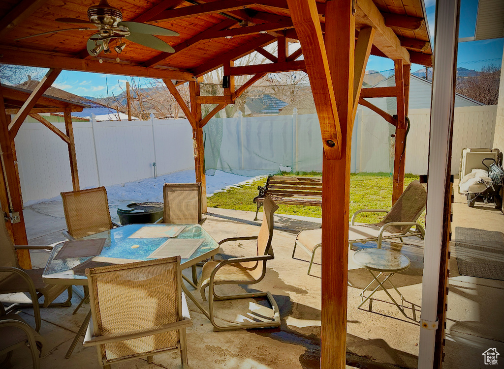 View of patio / terrace featuring ceiling fan