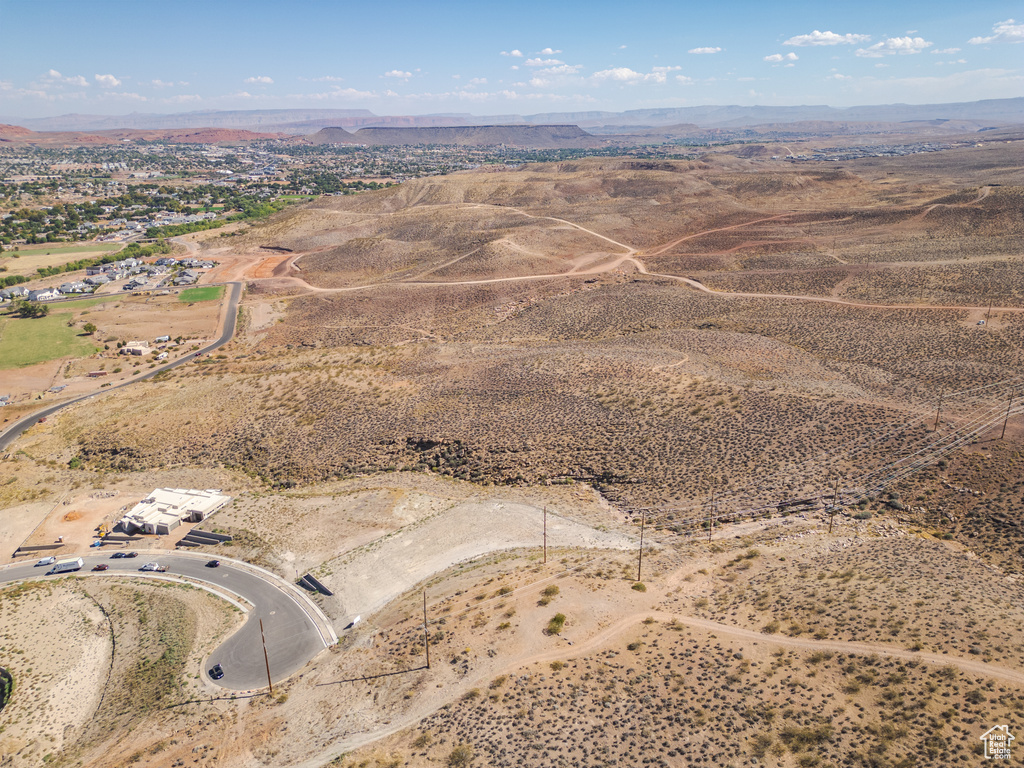 Drone / aerial view featuring a mountain view