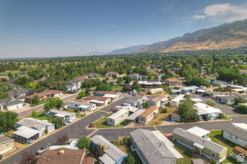 Aerial view featuring a mountain view