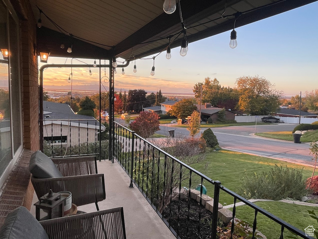 View of balcony at dusk