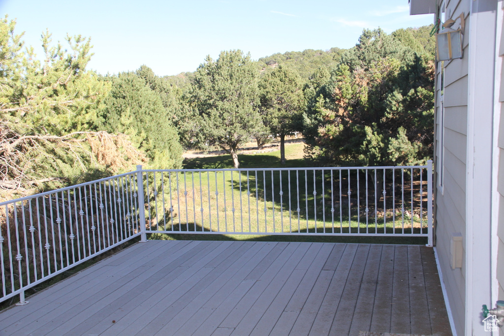 Wooden terrace with a lawn