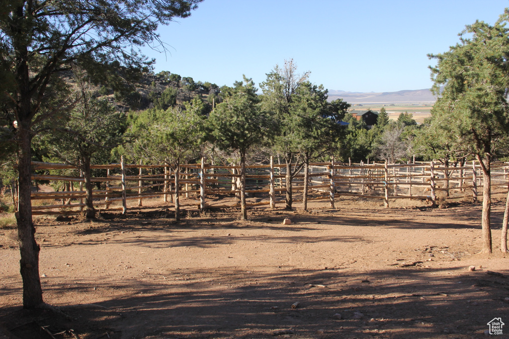 View of yard featuring a rural view and a mountain view