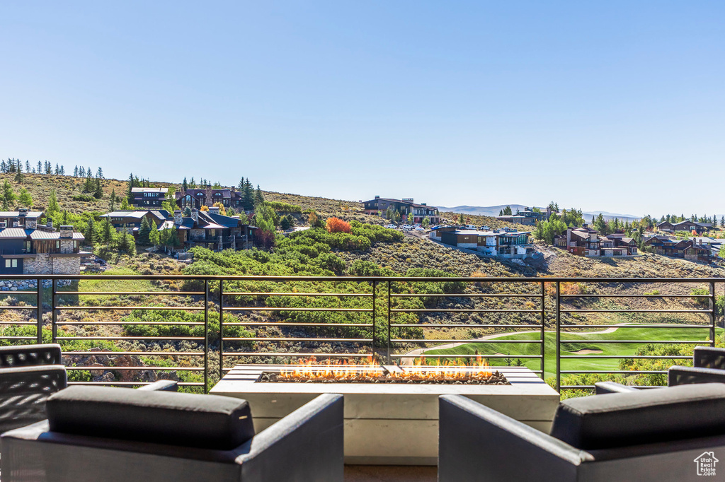 Balcony with a mountain view