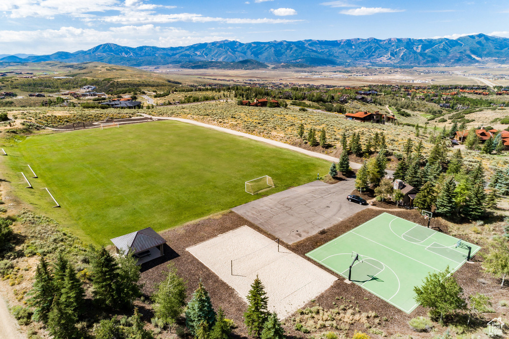Drone / aerial view of a mountain backdrop