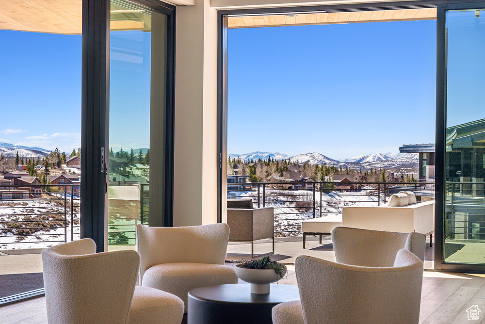 Lobby featuring a mountain view
