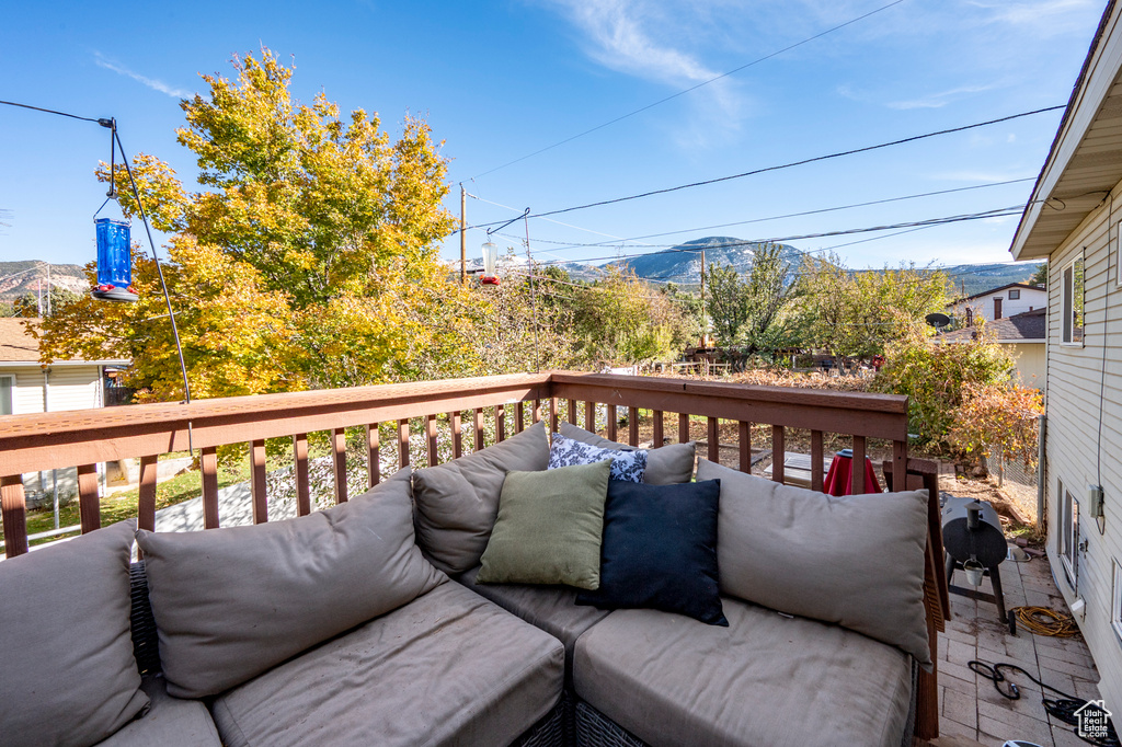 Deck featuring a mountain view