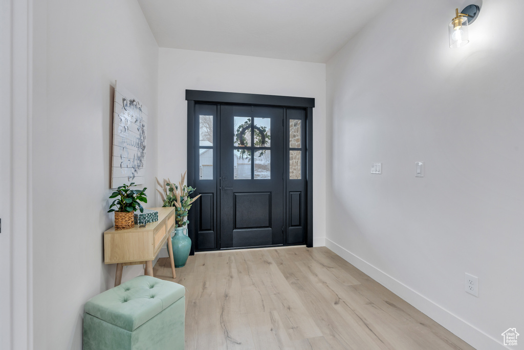 Foyer with light wood-type flooring